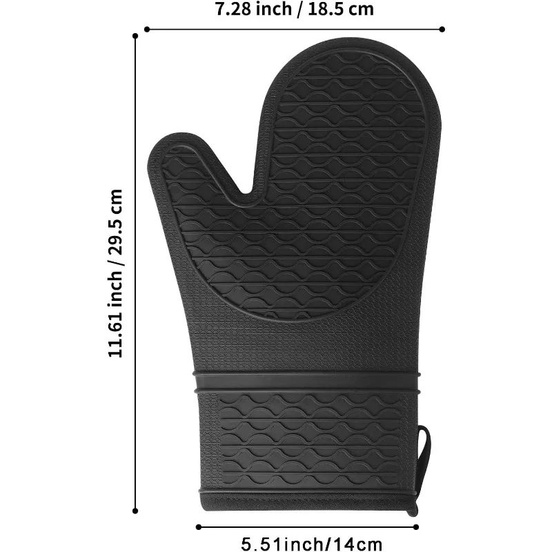 Oven Mitts Heat Resistant - 2PCS Black Silicone Mitts, Non-Slip Grip Soft Oven Mitt, Flexible Kitchen Mits Potholders Oven