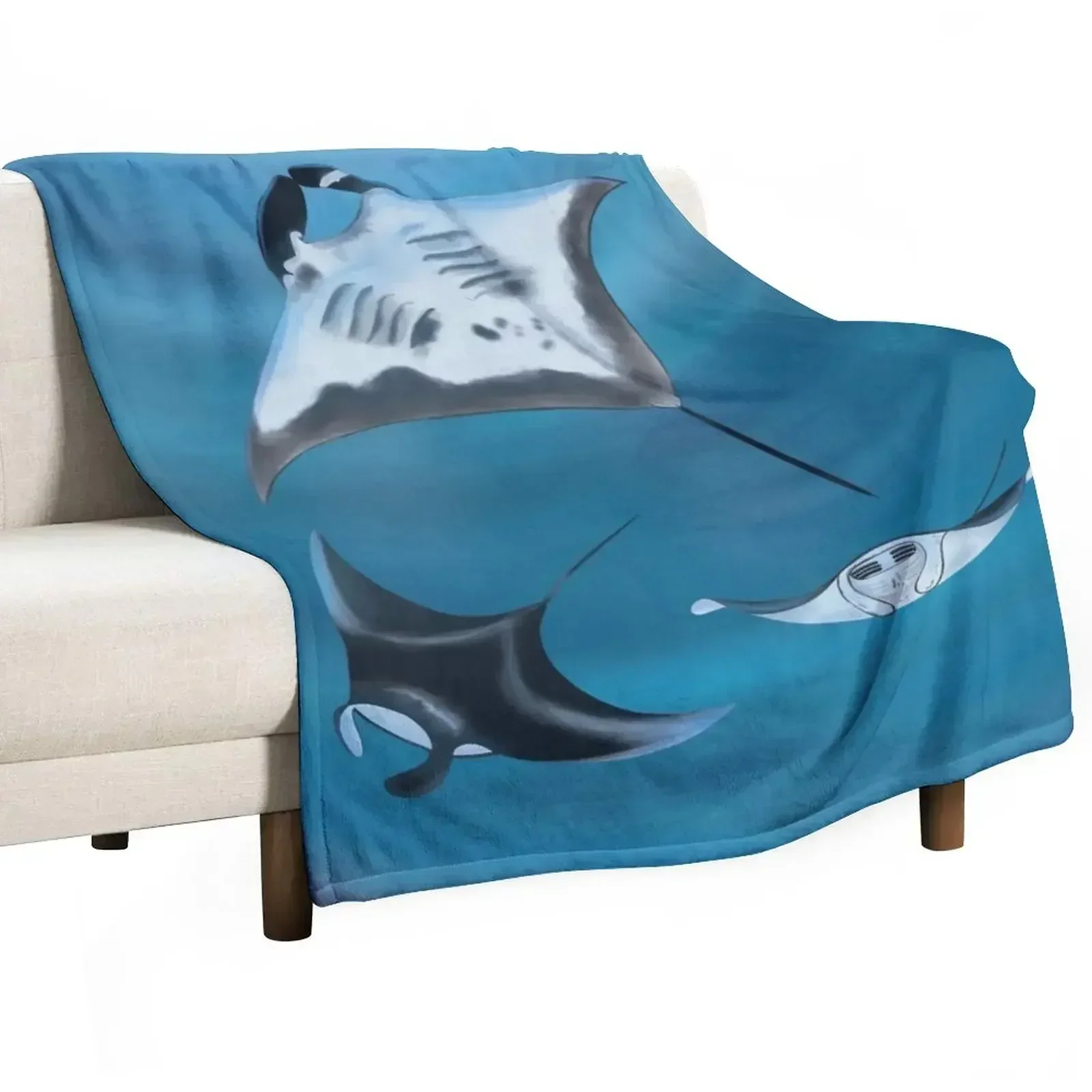 

Manta rays swimming happily in the ocean Throw Blanket Luxury Throw Plush Blankets