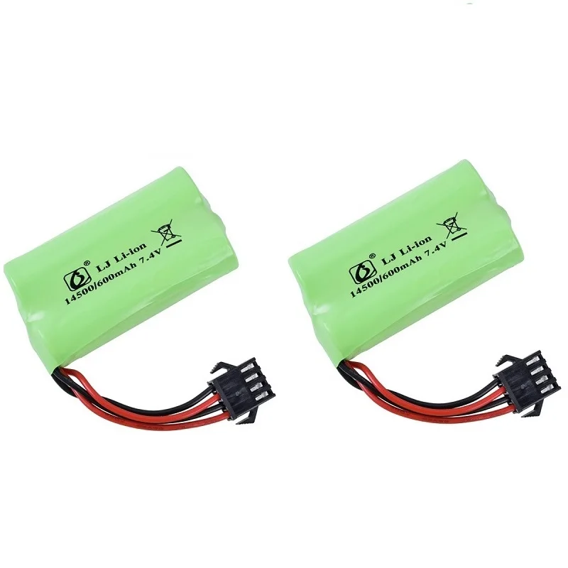 7.4V 600mah 14500 li-ion battery SM4P/USB water bullet gun lithium battery high quality 14500 2S battery for RC toys accessories