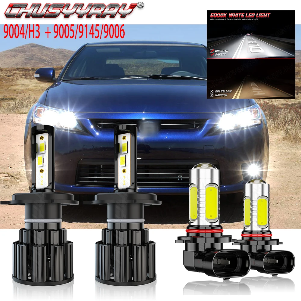 

CHUSYYRAY Compatible For Scion XB 2004 2005 2006 4x Combo H4 9003 LED Headlight Bulbs 9006 9145 Fog Light Bulbs Kit Car lights