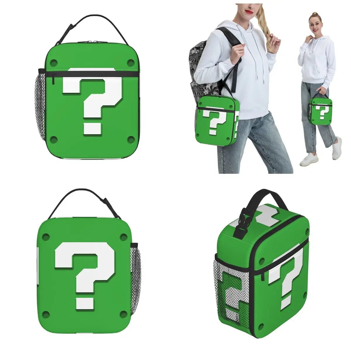 Green Question Block Accessories Insulated Lunch Tote Bag For School Office Food Box Portable Thermal Cooler Lunch Box