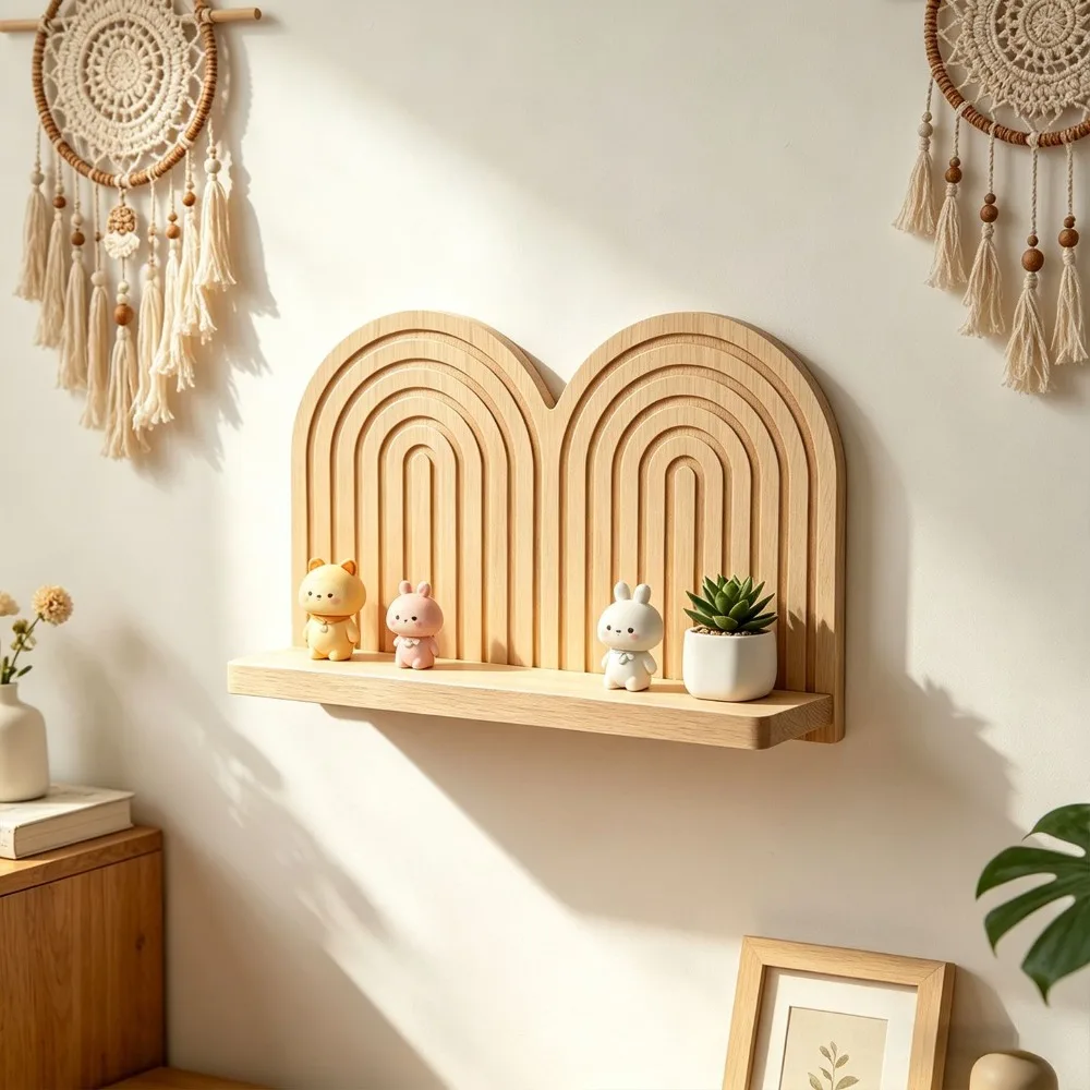 Floating Wall Shelf Dual Arch Rainbow Wall Mount Display Organizer Mini Decor Rack For Figurines Plants Home Wall Decor Present