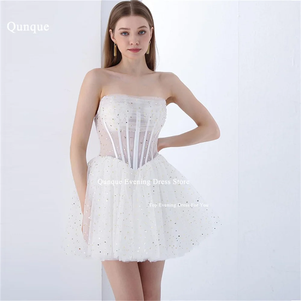 

Qunque Star Tulle Short Bride Dresses Abiti Da Sposa Sleeveless Pleat Wedding Dress For Woman Wedding Gowns Vestidos De Novia