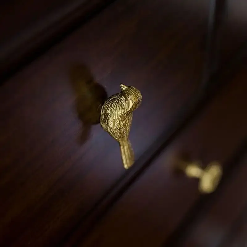 مقبض خزانة بلون نحاسي على شكل طائر عتيق - طراز أمريكي أنيق، مصنوع من النحاس للخزائن والخزائن والطاولات بجانب السرير #2