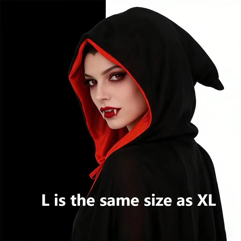 Halloween Reversible Hooded Cloak Unisex Halloween Cosplay Party Costume Black Red Cape Robe Vampire Cloak for Men and Women