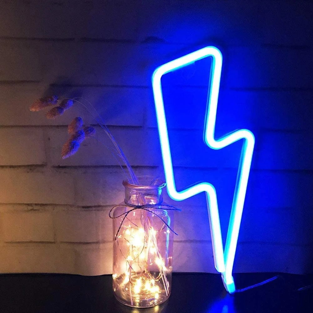 LED Neon Lightning Shaped Sign Neon Fulmination Light USB Decorative Light Wall Decor for Kids Baby Room Wedding Party