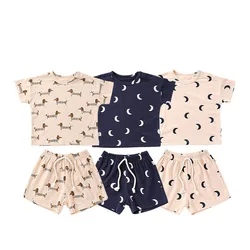 1-5T Toddler Kid Baby Boy Girl Clothes Set Summer Cotton Short Sleeve T Shirt Top Shorts Set Casual Infant Two Piece Set Outfit