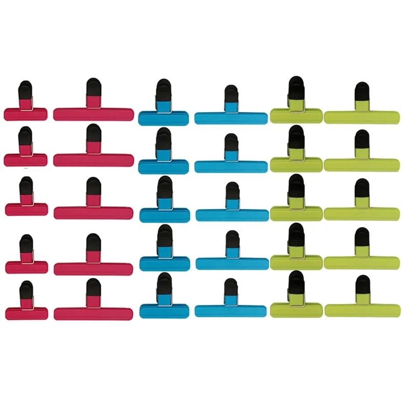 30PCS Bag Clips Assorted Sizes Food Bag Clips Plastic Heavy Seal Grip For Snacks Coffee Vegetables Fruit, 3 Color 2 Size