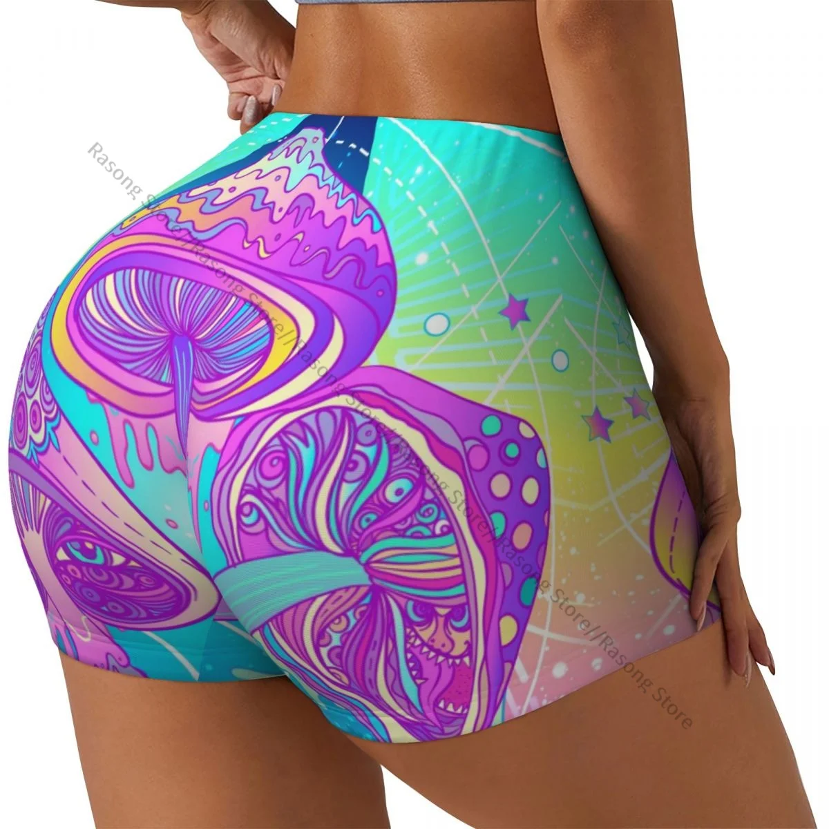 Sexy tight hip sports shorts Magic Mushrooms With Sacred Geometry fitness women's comfortable yoga shorts