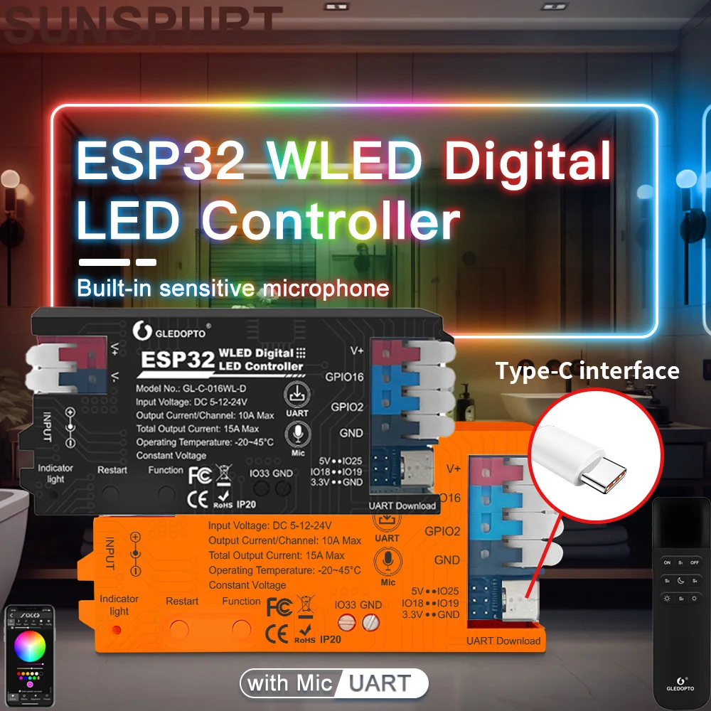 1-10P ESP32/8266 WLED Dynamic LED Controller RGB 800IC DIY App Control for WS2811 WS2812 SK6812 TM1814 WS2813 WS2815 Strip Light