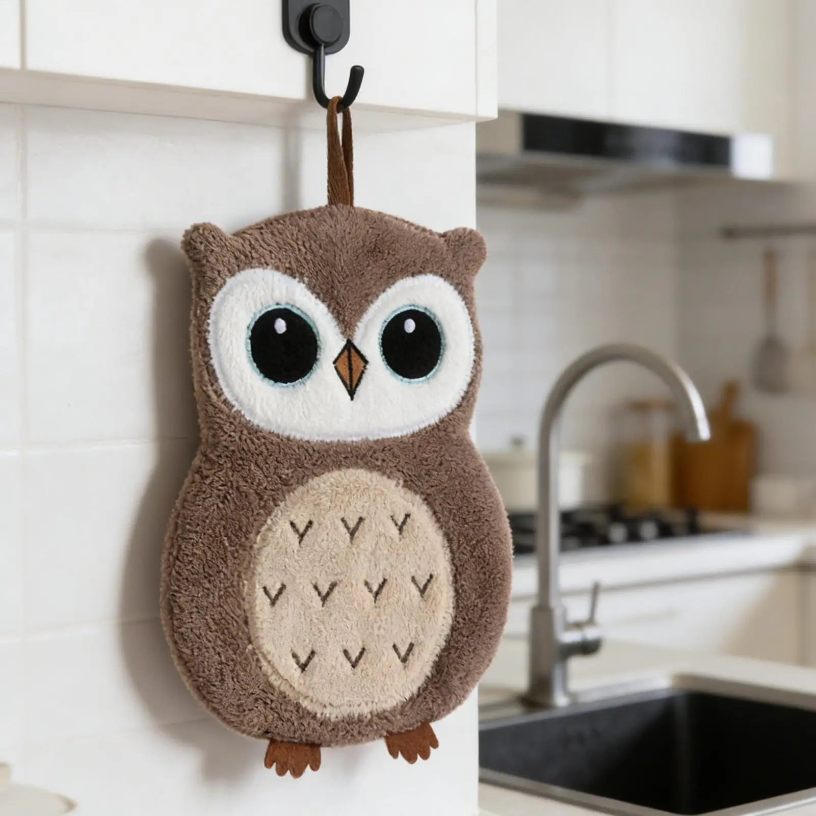 Hand Towel 1PC Cute Owl Hanging Towel Kitchen Hand Towel Bathroom Soft Absorbent Handkerchief Wipe Towel Cartoon Kids Towels