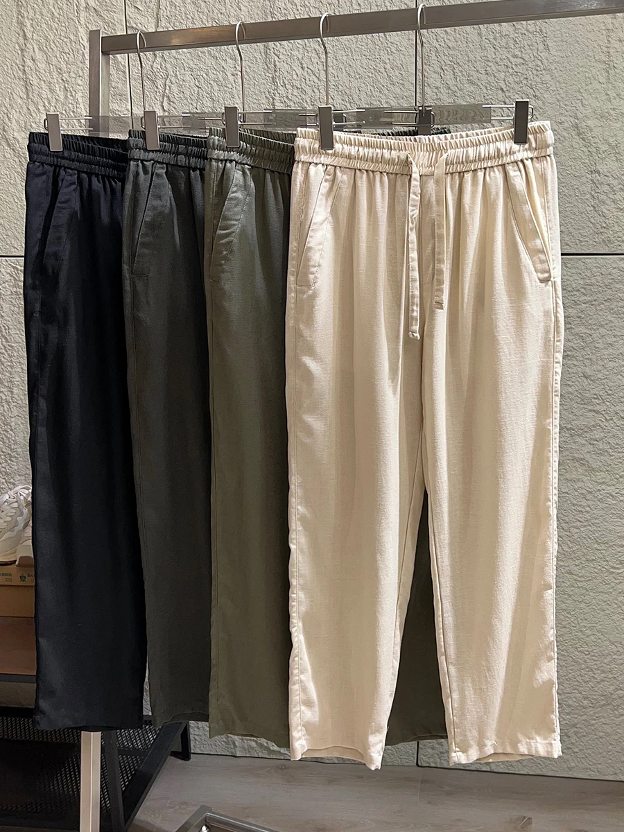 Comfortable Cotton Linen Men's Spring Summer Casual Loose Elastic Waist Fashionable Long Pants Breathable Casual Pants