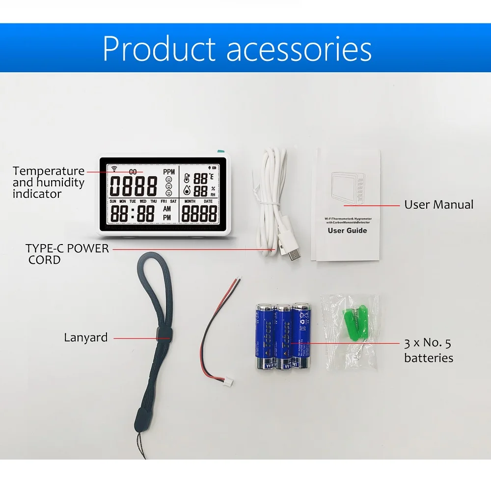 Smartrol Wifi Temperature Humidity Sensor CO Detector Safety Alarm Home Hygrometer Carbon Monoxide Detector for Tuya Smart Life