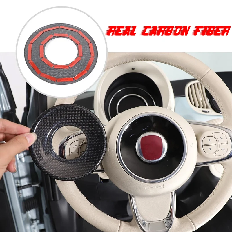 For Fiat 500 Abarth 595 2016-2025 Real Carbon Fiber Car Steering Wheel LOGO Emblem Cover Car Interior Accessories