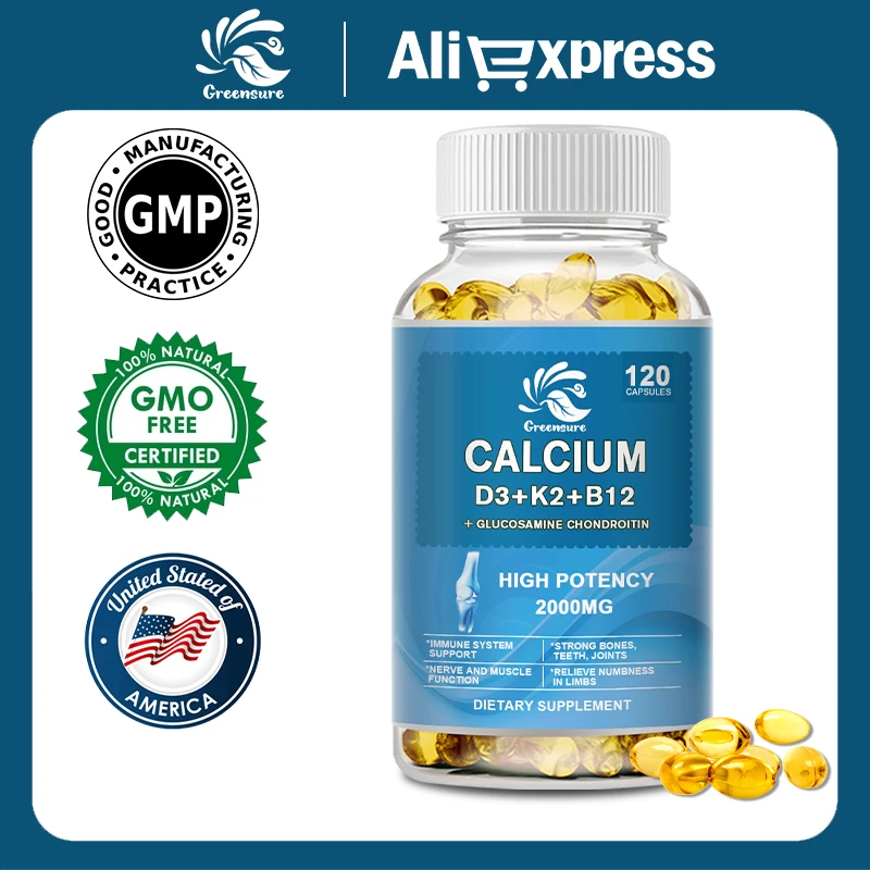 

Calcium Vitamin D3 Plus with B12, K2 - High Potency Food-Based Immune Support, Bone Health & Mood Balance Supplement