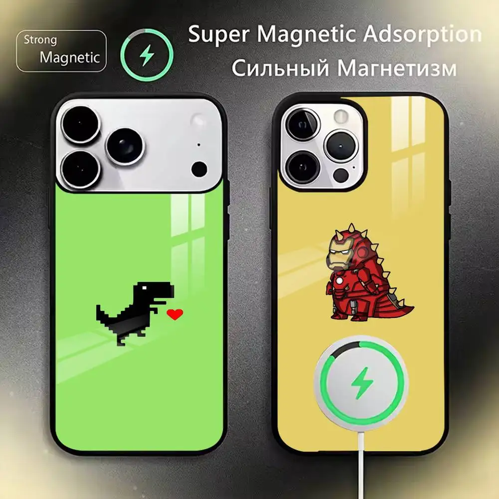 

Cute Cartoon Dinosaur Aesthetic Phone Case For iPhone17,16,15,14,13,12,11 Plus,Pro Magnetic For Magsafe Wireless Charging