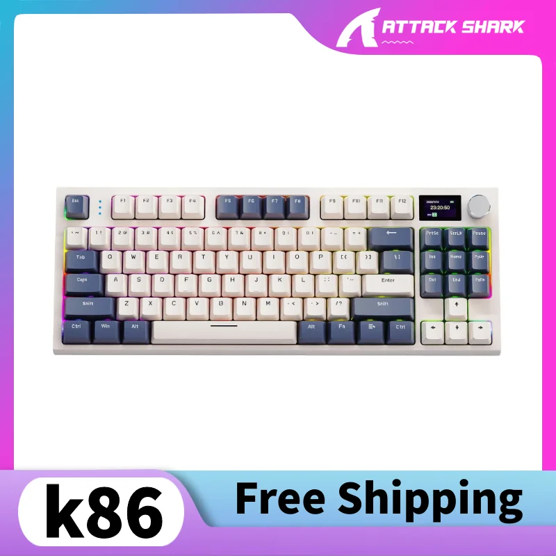 

Attack Shark K86 Wireless Hot-Swappable Mechanical Keyboard (Bluetooth/2.4g) with Display and Volume Rotary Buttons Hero