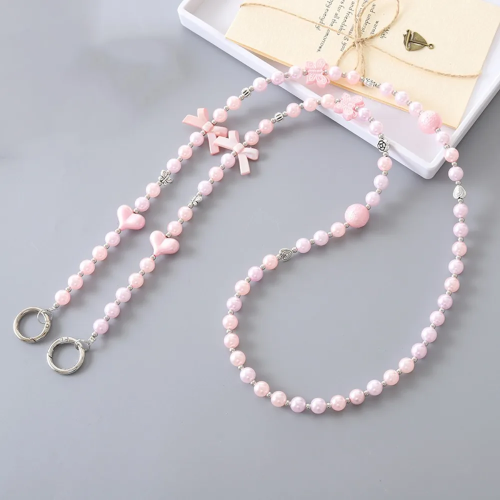 Flower Beads Crossbody Phone Strap Bowknot Hanging Rope Mobile Phone Lanyard Charm Antilost Phone Neck Straps Phone Case Hanging