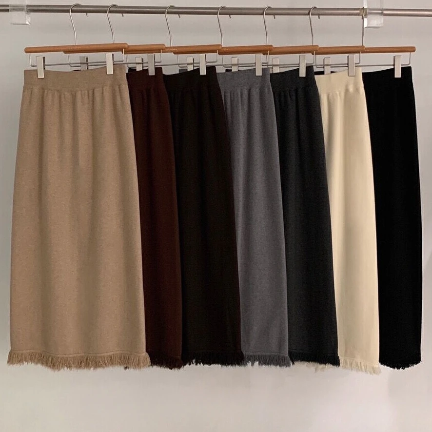 

Tassel Knitted Long Skirts Women Autumn Winter Female High Waist Thick Warm Korean Fashio Elegant Office Lady R339