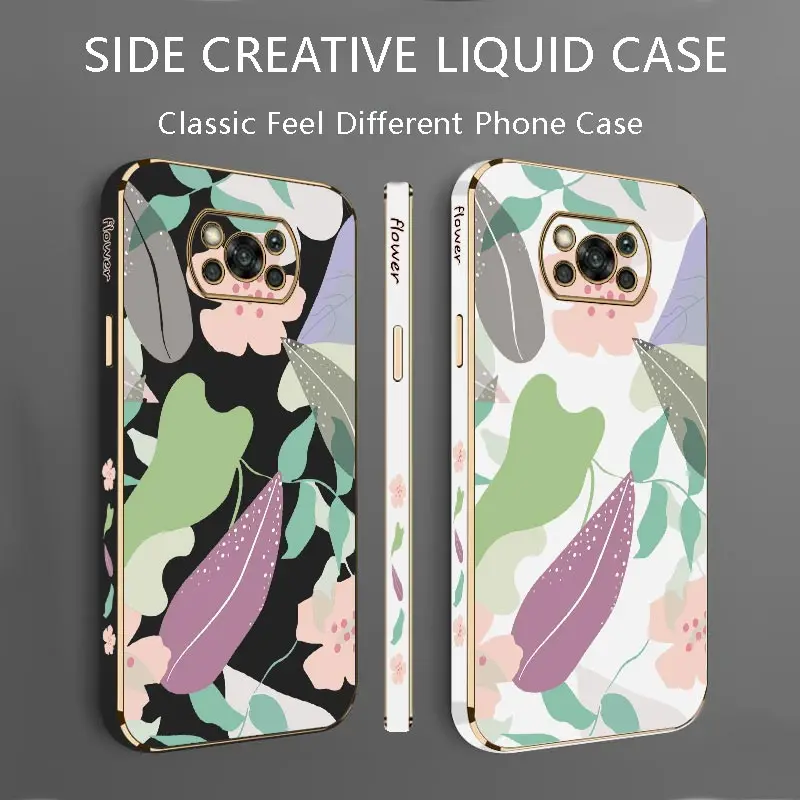 Colored Leaves Luxury Plating Phone Case For Xiaomi POCO X3 X5 M3 M4 M5 X3GT X5Pro X4GT X3NFC X4NFC X4Pro F4GT F4 F3 F5 Cover