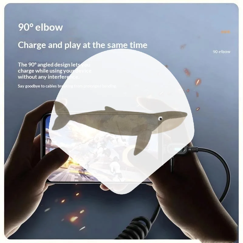 90 Degree 120W 6A Fast Charging Retractable Coiled USB Type C Cable Data Sync Cord for Gaming Phone Car Accessories
