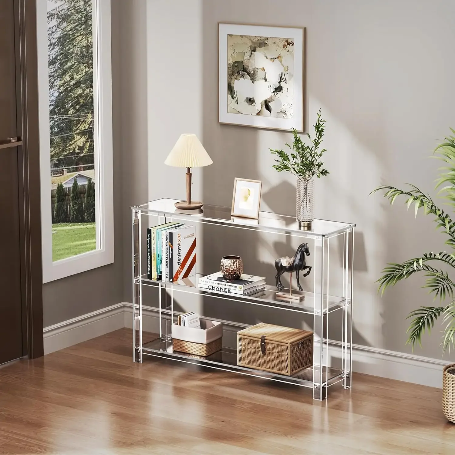 Acrylic Console Table, 3 Tier Entryway Table with Storage Shelves (Clear)