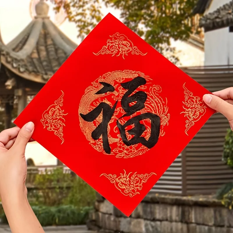 40-Pack Red Dragon and Phoenix Golden Foil Spring Festival Couplets, Blank Calligraphy Door Stickers for Writing Fu Characters