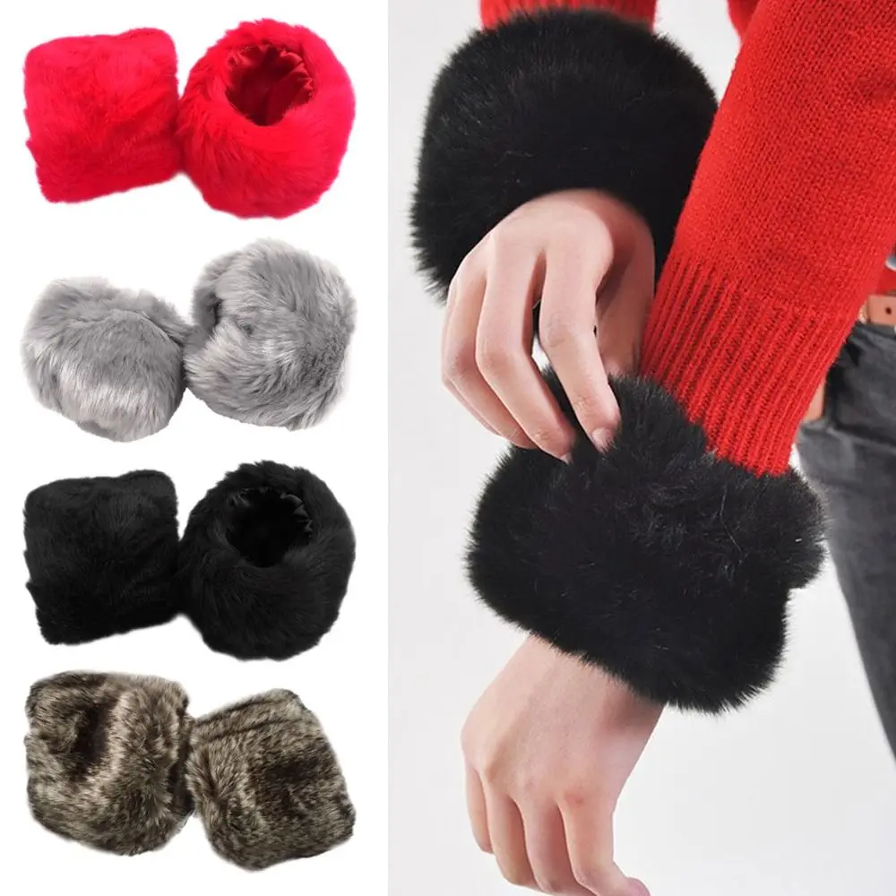 Elastic Winter Furry Wrist Cuff Arm Warmer Warm Furry Wristbands Windproof Faux Fur Wrist Cuffs Clothing Accessories