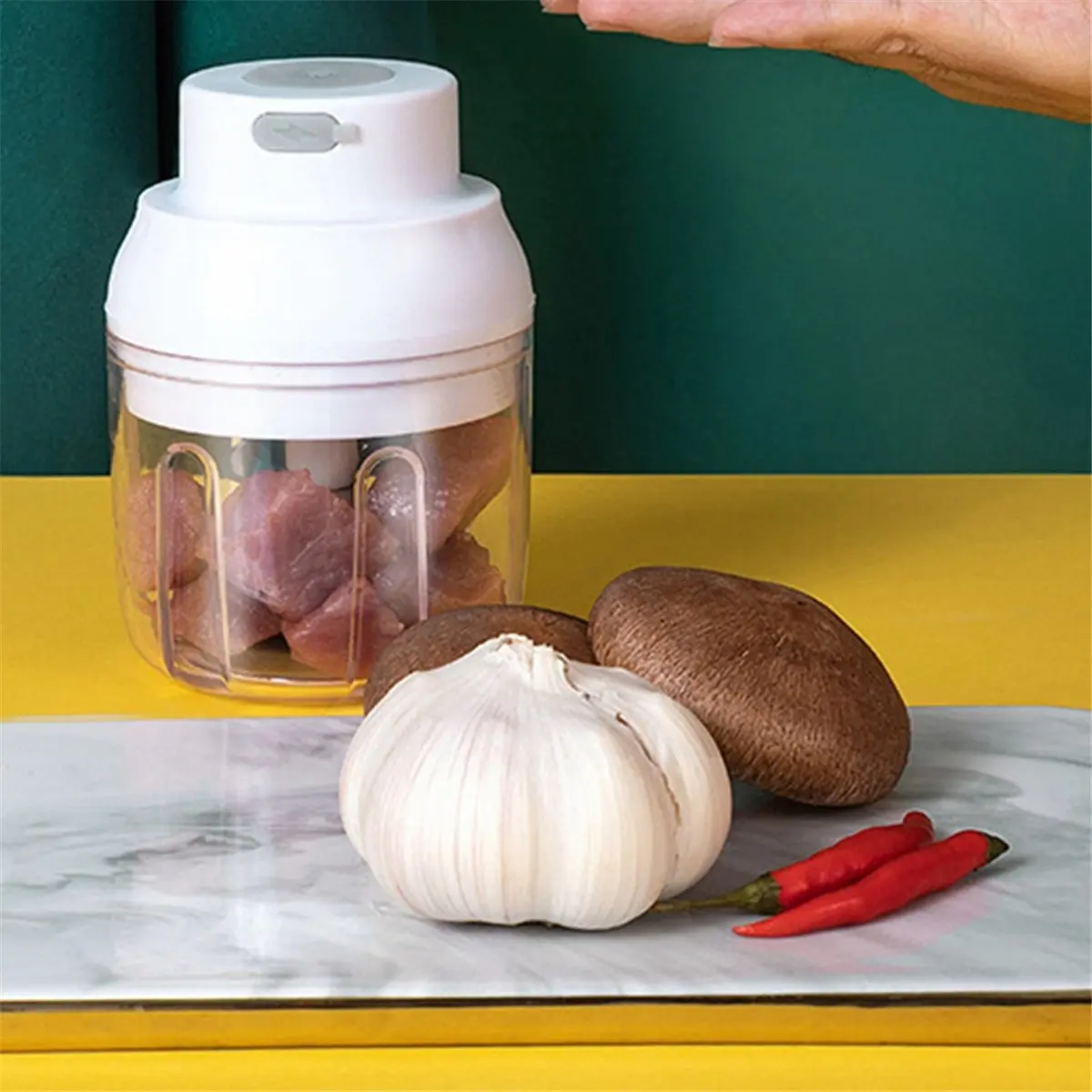 Mini Food Processor, USB Rechargeable Powerful Motor Ginger Garlic Masher,Kitchen Food Mixer Tools