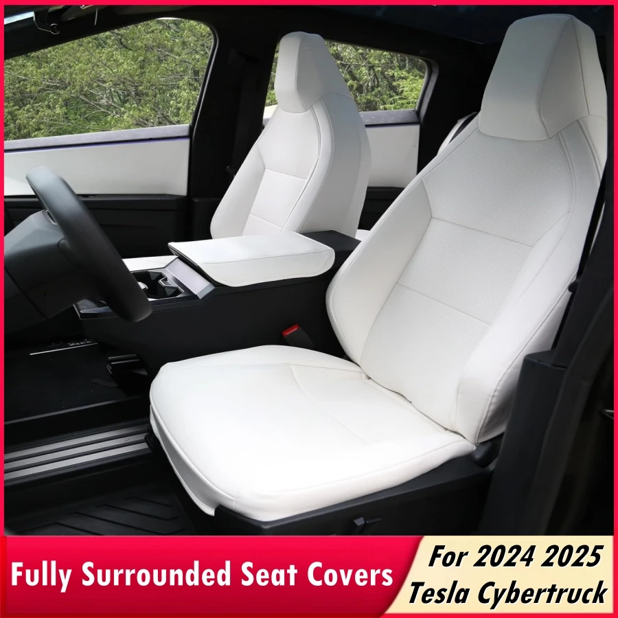 Fully Surrounded PU Seat Covers for Tesla Cybertruck 2024 2025 Front & Rear Seat Protectors Cybertruck Armrest Backrest Covers