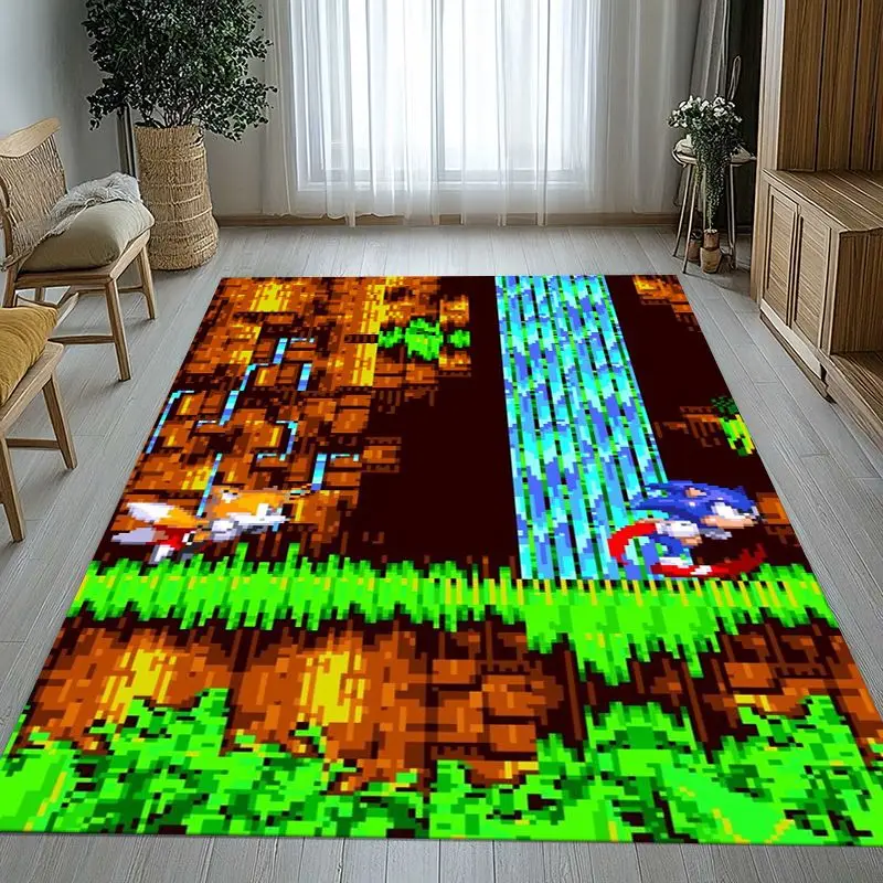 Vintage Cartoon S-Sonic Rings K-Knuckles Game Non-Slip Area Rug for Living Room,Bedroom Playroom Carpet Mat for Sofa,Home Decor