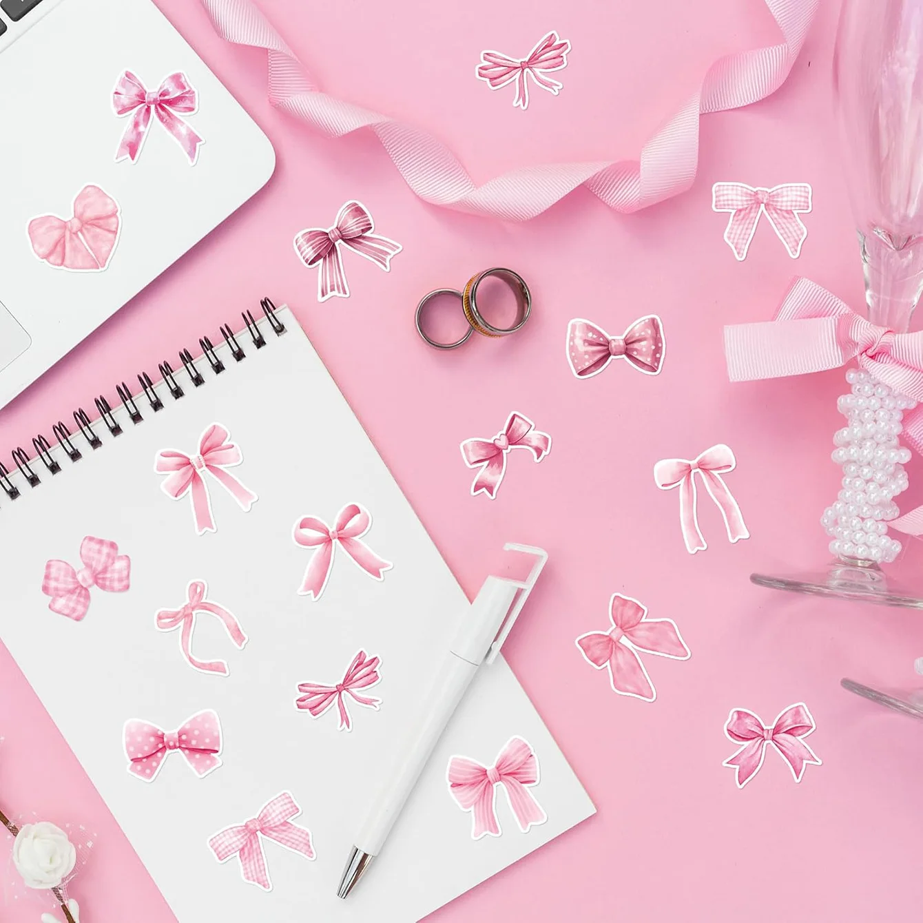 500pcs/roll Pink Bow Seal Stickers, Cute Gift Box Blessing Stickers, Packaging Decoration Adhesive Sticker Materials