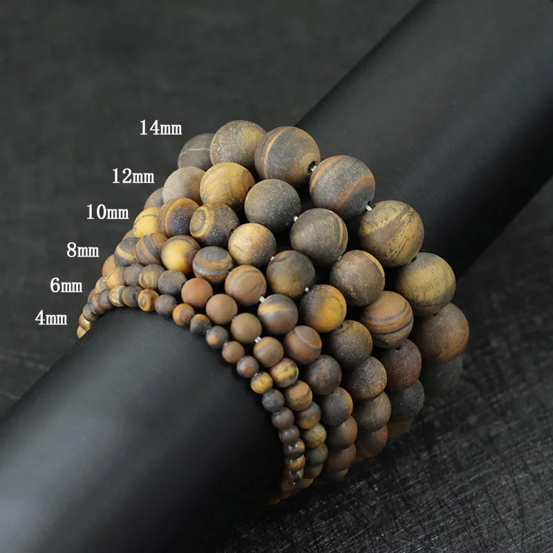 100% Natural Matte Tiger Eyes Stone Bracelet Men Minimalist 4/6/8/10/12/14mm Beaded Braclet Homme Uranus Brazalete Gift For Him