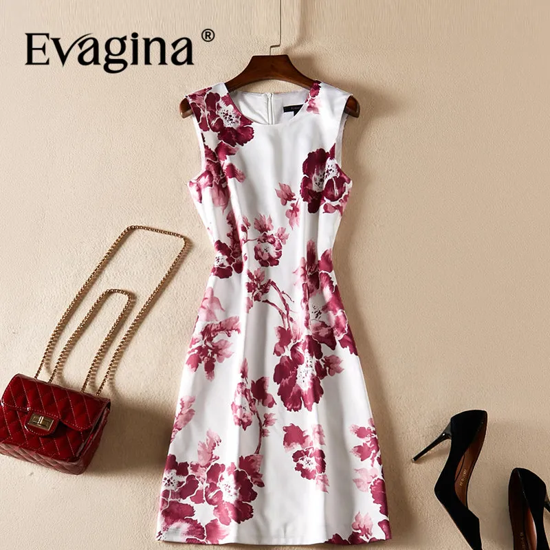 

Evagina New Fashion Runway Designer Dress Women's Sleeveless Elegant Print High Street S-XXL Mini Dresses