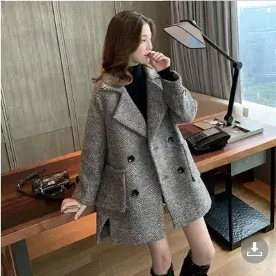 Woolen Cloth Women's Coat 2023 Autumn Winter Korean British Style Retro Thicken Mid Length Version Woman Clothing