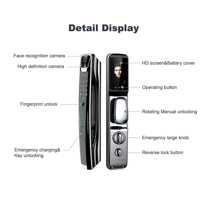 Outdoor Digital Door Lock para a porta da frente, impressão digital biométrica, 3D Face Recognition Camera, Smart Lock