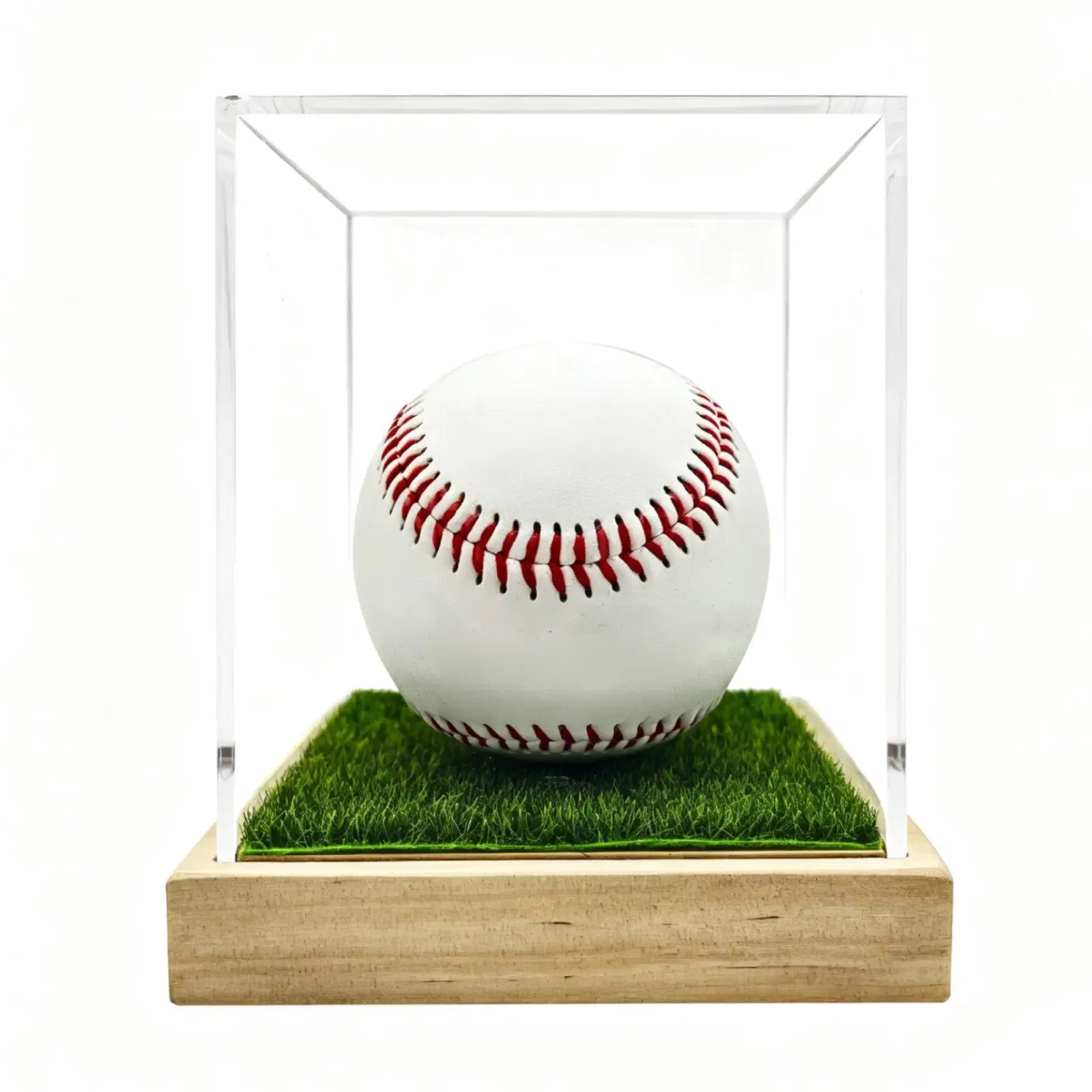 Baseball Holder Stand Cube Clear Acrylic Protector Display Case with Wooden Base for Official Ball Display