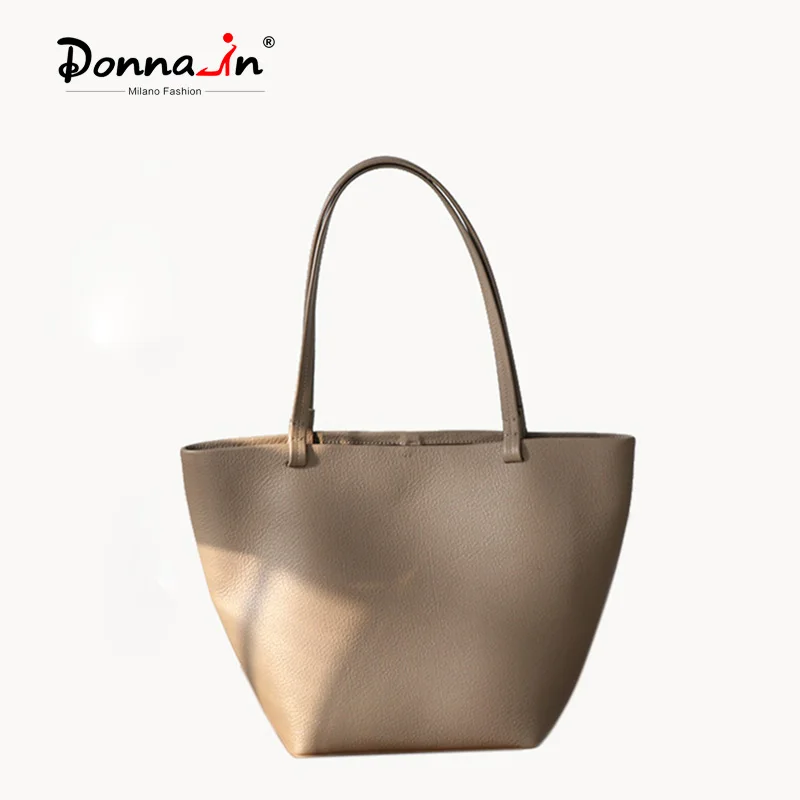 

Donna-in Genuine Leather Casual Tote Bag for Women Top Layer Cowhide Shoulder Handbag Soft Calfskin Full Grained Large Capacity