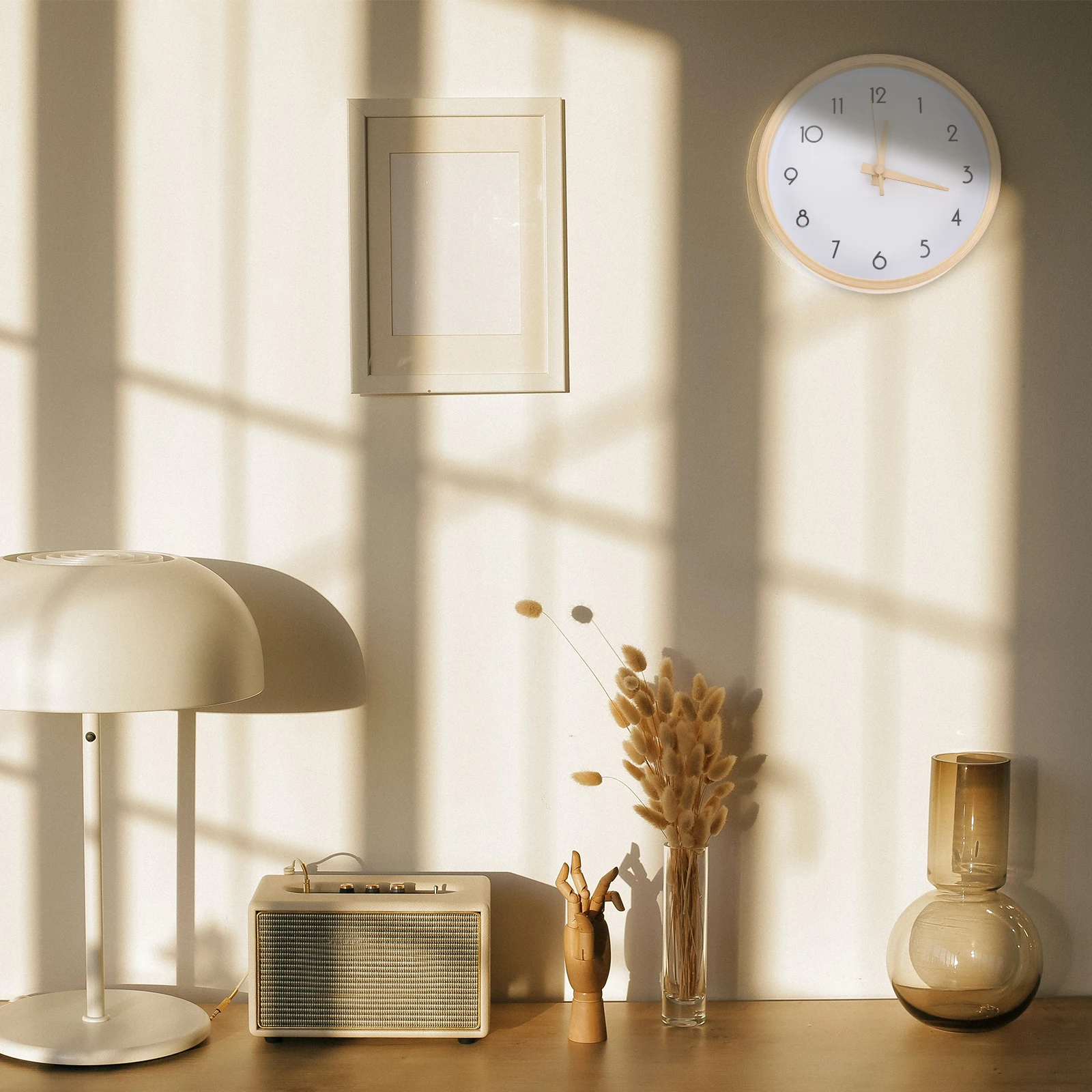 

Silent Wall Clock Wooden PVC Glass Home Decor Hanging Quartz Clock for Living Room Bedroom Office Wall Decorative