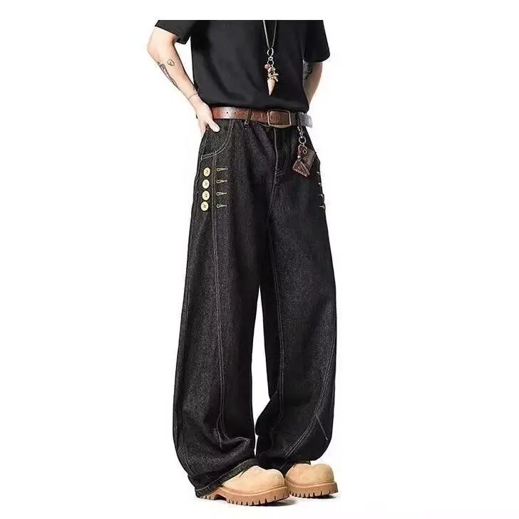 2026 New Black Jeans Men's Popular Straight Pants Skinny Loose Wide Legs Casual Long Pants Men's Clothing