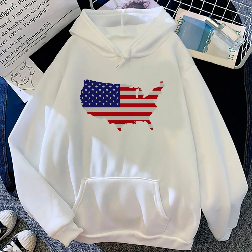 Usa hoodies women Fleece vintage anime 90s Pullover female anime sweatshirts