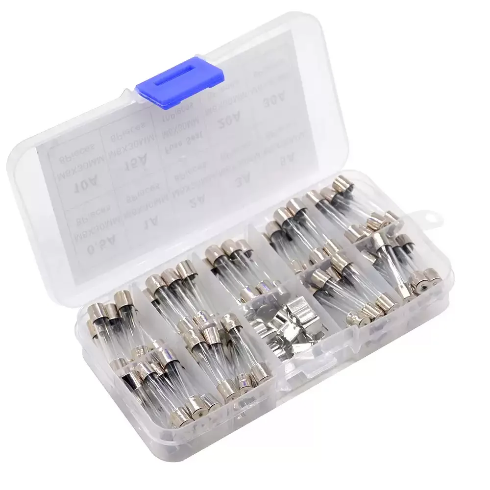 72Pcs 6x30mm Glass Fuse Tube 0.5A-30A Fast Blow Assorted Kit with Holder Bracket Universal Electric Insurance Tube Sample Box