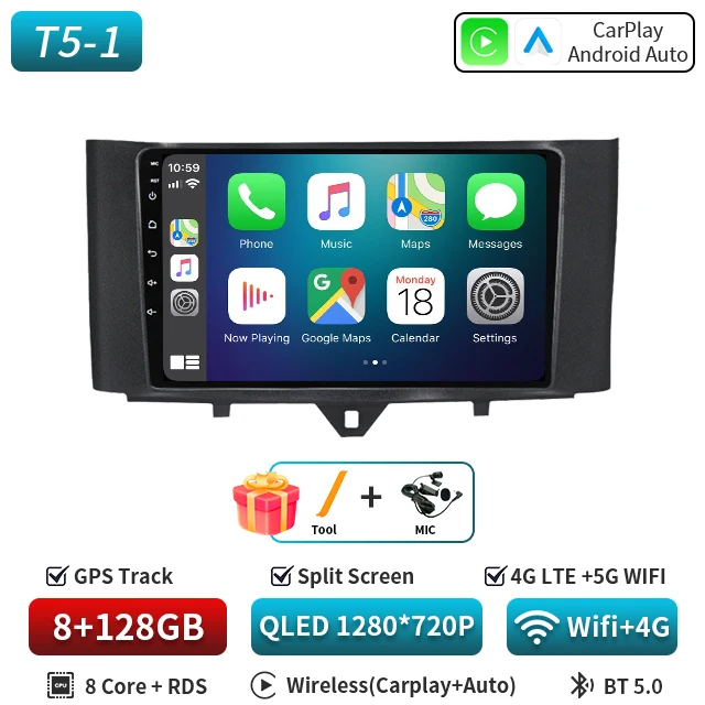 Android 16 Autoradio Voor Smart Fortwo 451 2010-2015 Multimedia GPS Navigatie DSP RDS 4G SWC CarPlay 2Din 9 inch Android Auto BT