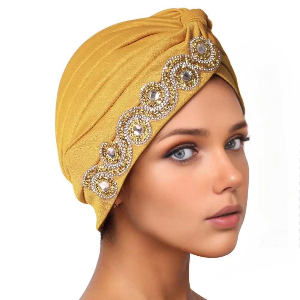 المتطورة الحجاب تصميم الحجاب قبعة أنيقة حجر الراين ديكور الملتوية قبعة عمامة للنساء أنيق الحجاب الشعر