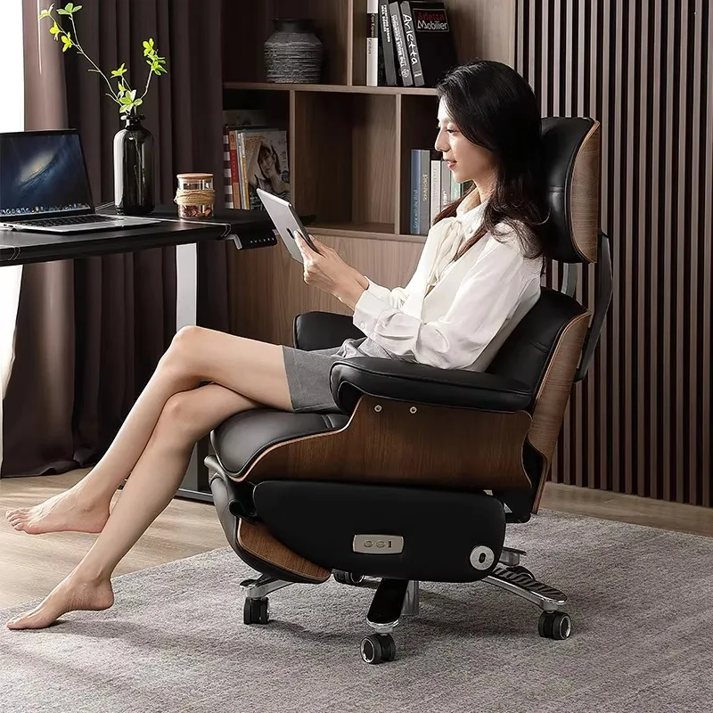 レザーサポート ソフトオフィスチェア アームレスト 北欧風回転式人間工学に基づいたオフィスチェア シェーズデザイン ローリング オフィスチェア 家具