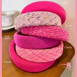 Pink High Skull Top Wide Brim Hair Band Female Summer New Headband Face Wash Hair Tie Versatile Hairhoop Headdress