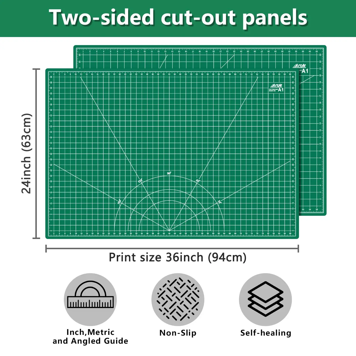 Self Healing Cutting Mat 24' X 36', Non-Slip, A1 Size, Double Sided for Crafts, Sewing, Fabric, Scrapbooking