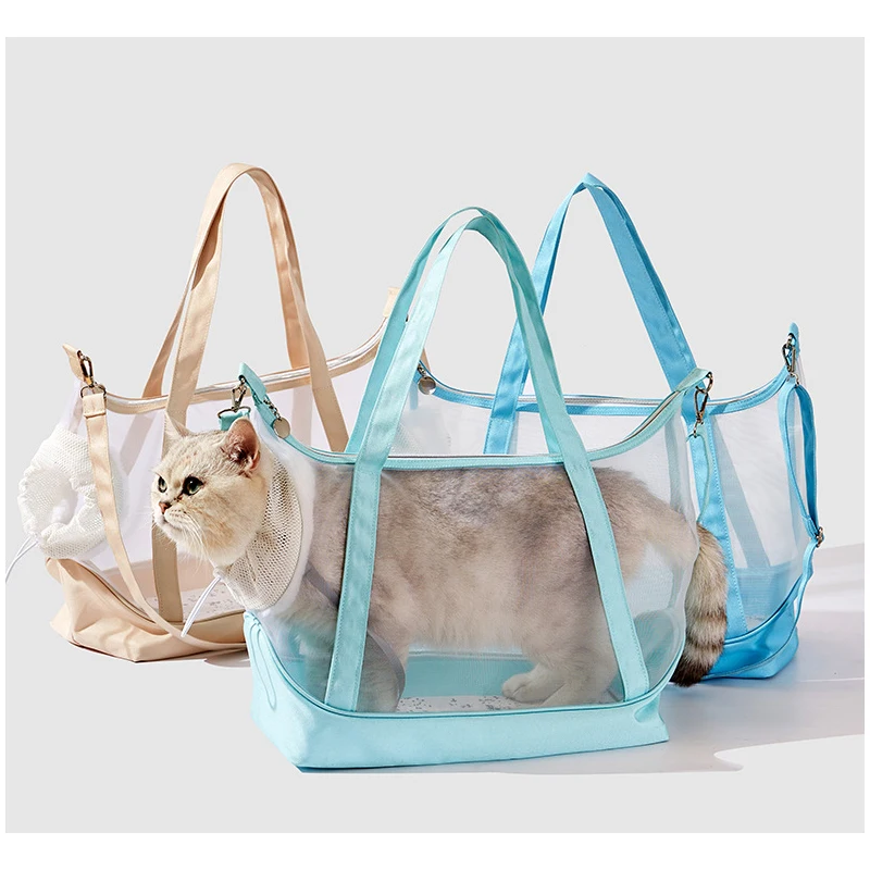 

New style transparent nylon mesh cat bag portable pet bag hand-held cat bag