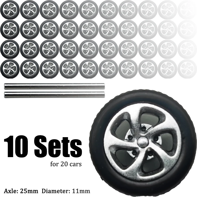 10 Sets 1/64 ABS Wheels for Ten Model Cars with Rubber Tires Basic ABS Modified Parts Racing Vehicle Toys For Tomica MiniGT