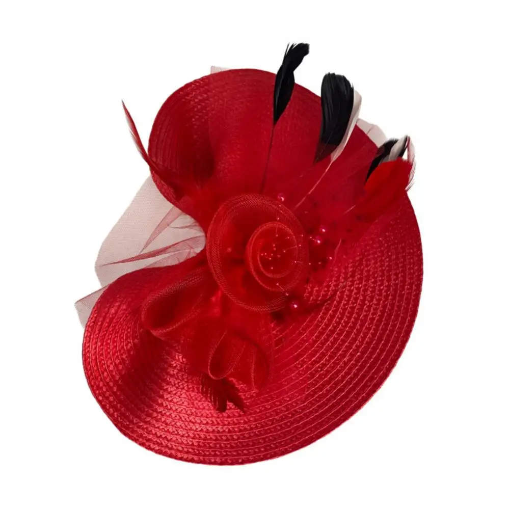 

Vintage Style Hair Clip Colorful Feather Hair Accessory Top Hat with Strong Clip Feather Mesh Flower Fascinator Dance for Venice